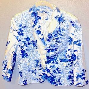 Loft Blue Floral Blazer Jacket Business Casual Ready Women’s Size 10P 10 Petite